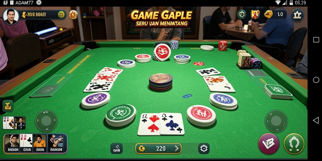 Tampilan gameplay Gaple seru di ADAM77 dengan fitur interaktif.