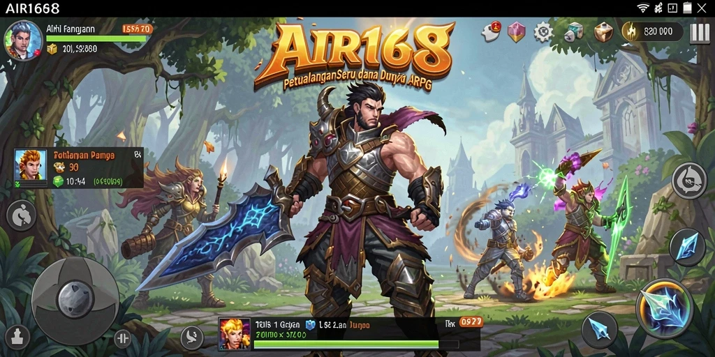 Tangkapan layar gameplay AIR168 yang menampilkan pertempuran epik dalam dunia ARPG.