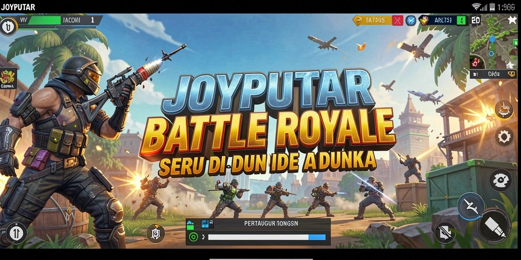 Screenshot gameplay <strong>JOYPUTAR</strong> yang menunjukkan aksi seru Battle Royale.