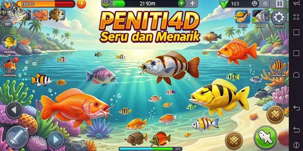 Screenshot gameplay PENITI4D dengan aksi menembak ikan yang mengasyikkan.