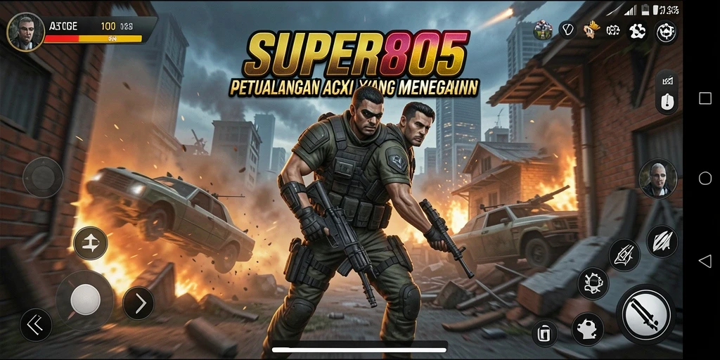 Tangkapan layar utama SUPER805 menampilkan aksi gameplay yang seru.