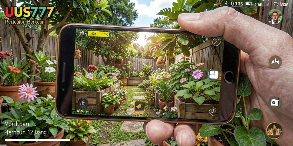Tampilan gameplay UUS777 dengan suasana berkebun yang ceria.