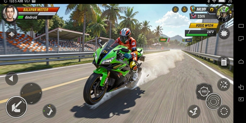 Tampilan gameplay seru V07 dengan aksi balapan motor yang mendebarkan.